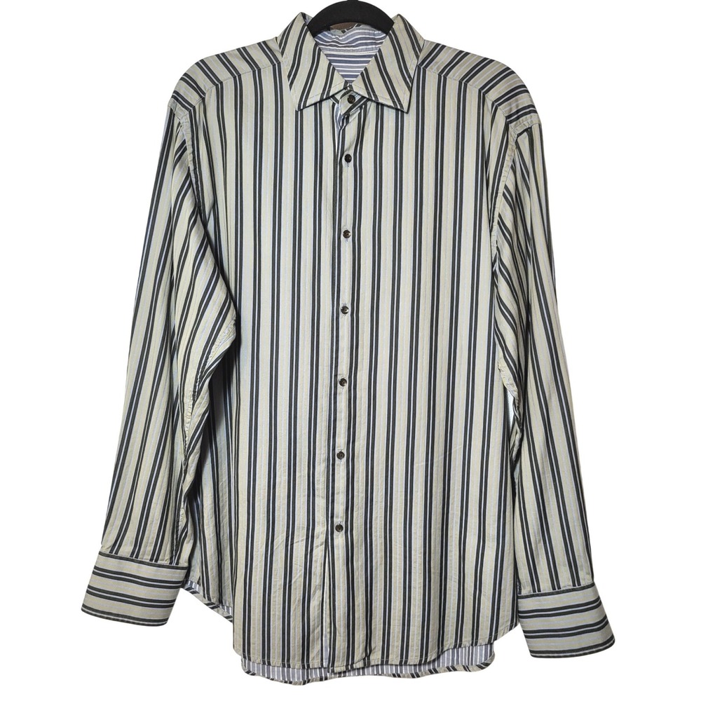 Robert Graham Mens Blue Gray Striped Long Sleeve Button Down Dress Shirt Large